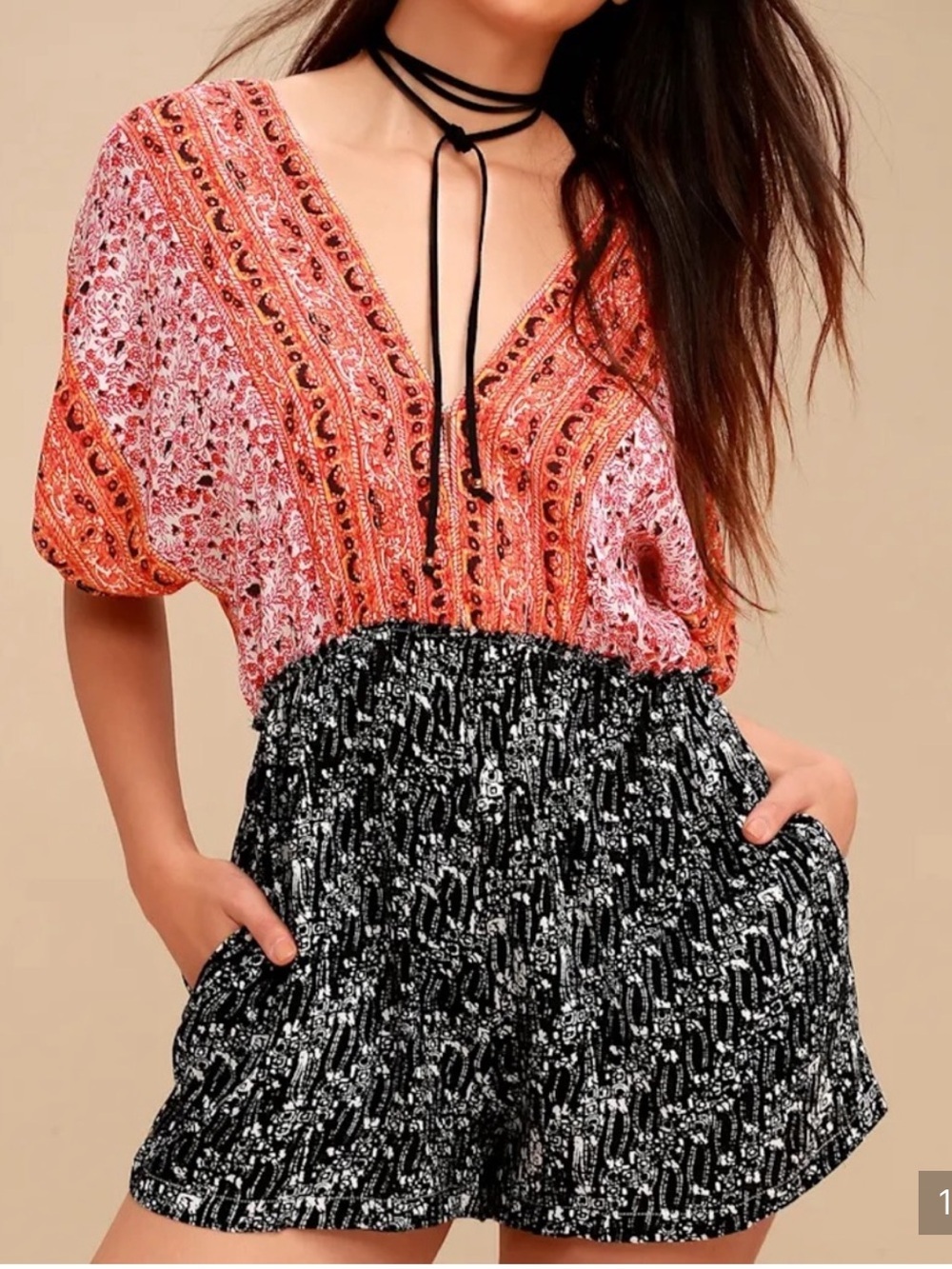 Free People Arizona Orange and Black Print Romper Size Small